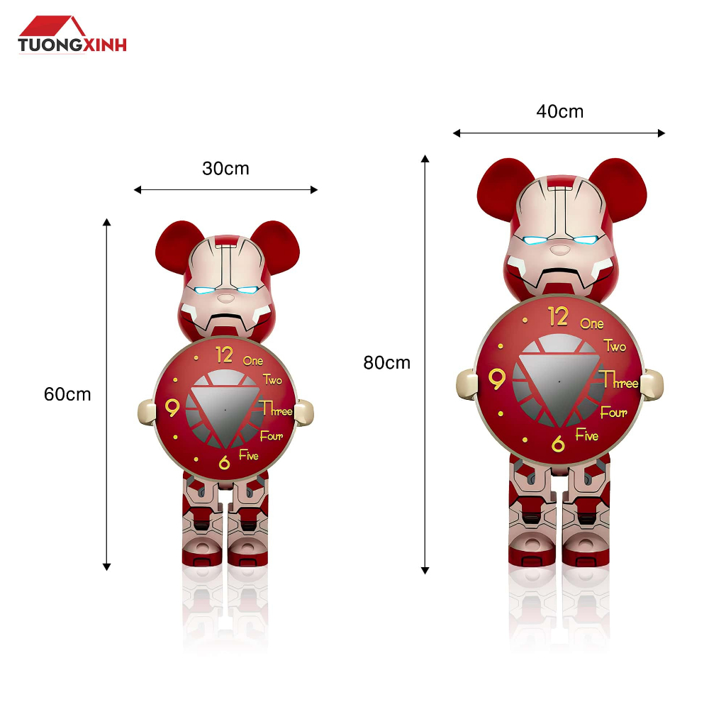 Đồng hồ treo tường tráng gương cao cấp Gấu Bearbrick 3D Hiện Đại