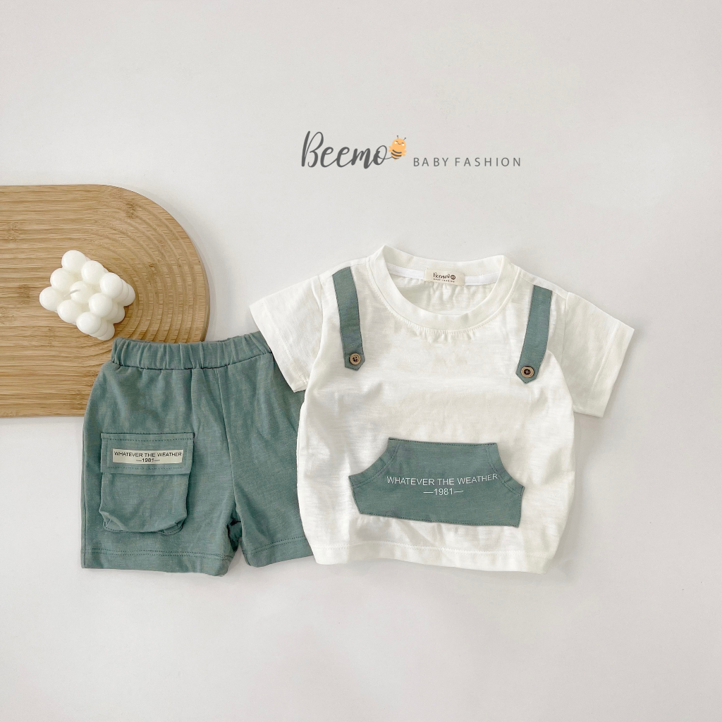 Set bộ quần áo bé trai Beemo phối đai, túi may liền độc đáo mặc hè vải cotton xược thấm hút mồ hôi từ 1 - 7 tuổi 22357B