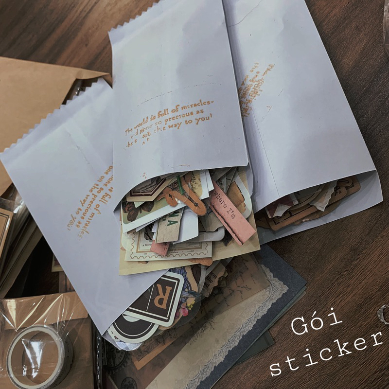 Set 300 món trang trí sổ vintage , decor gồm giấy nền, sticker,giấy note, chữ dán, ... bullet journal BẢN NEW