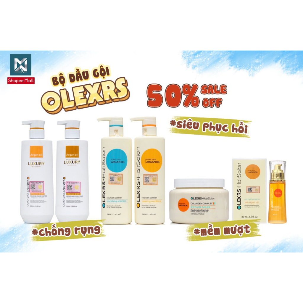 Combo dầu gội xả, kem ủ tóc Olexrs Argan Oil Hair Salon 500ML