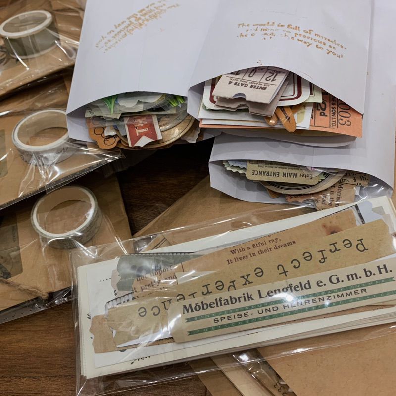 Set 300 món trang trí sổ vintage , decor gồm giấy nền, sticker,giấy note, chữ dán, ... bullet journal BẢN NEW