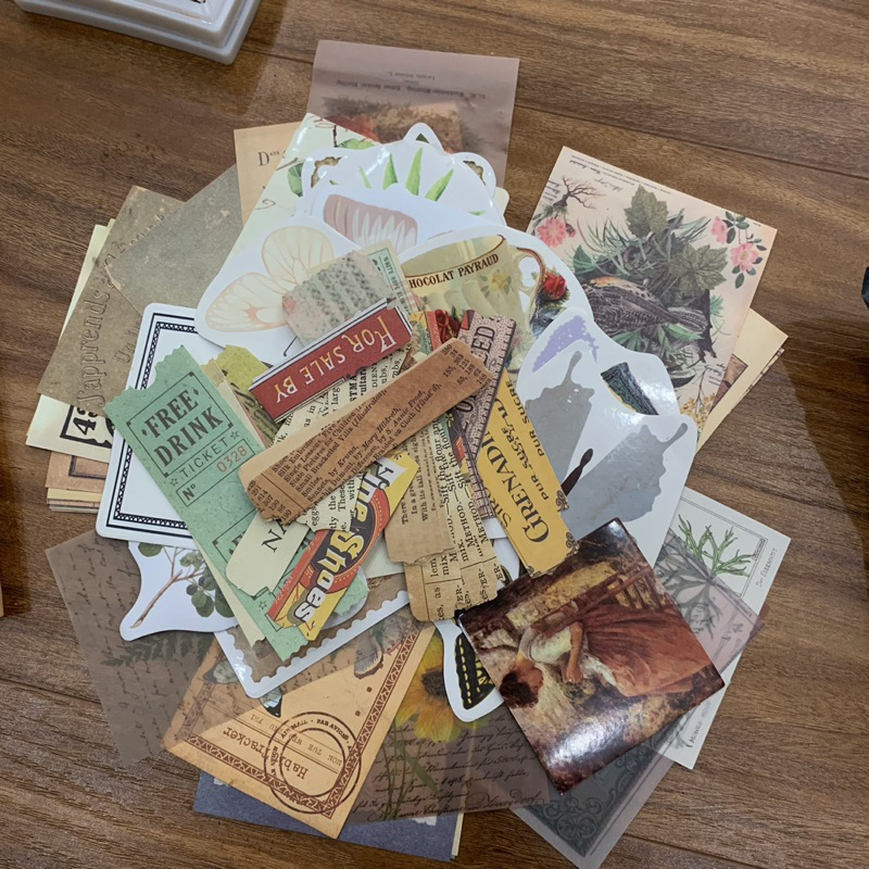 Set 300 món trang trí sổ vintage , decor gồm giấy nền, sticker,giấy note, chữ dán, ... bullet journal BẢN NEW