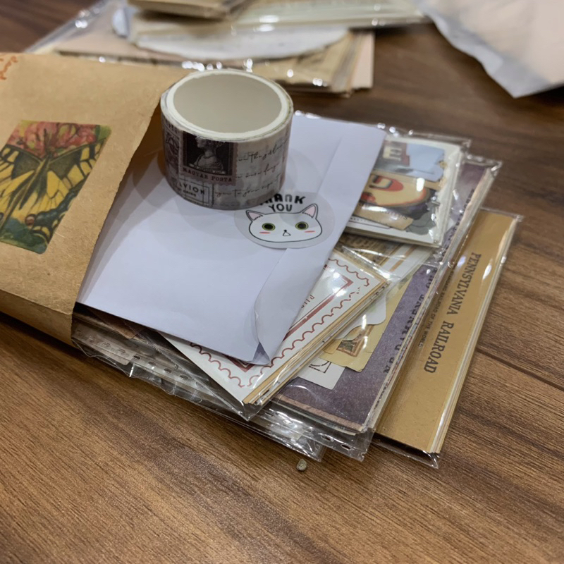 Set 300 món trang trí sổ vintage , decor gồm giấy nền, sticker,giấy note, chữ dán, ... bullet journal BẢN NEW