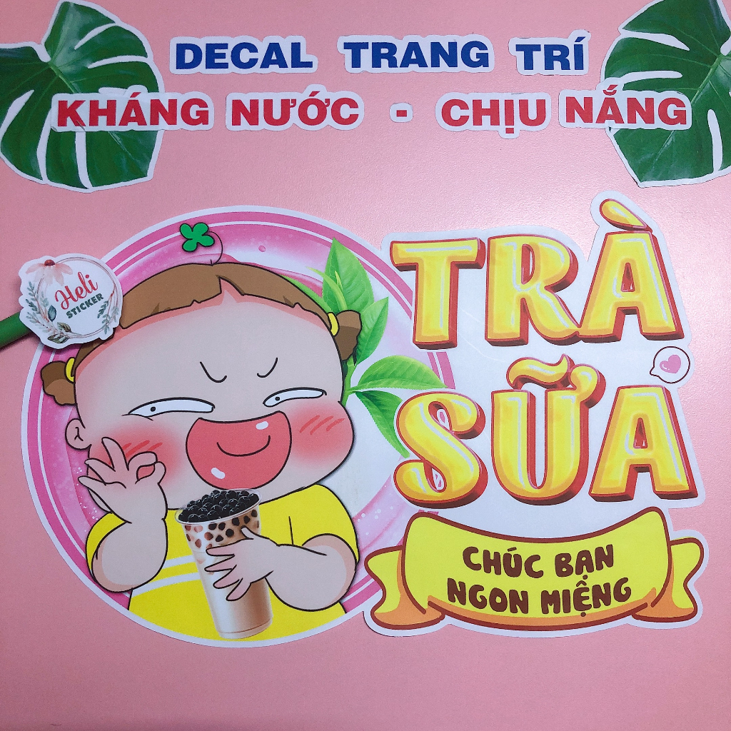 Decal Trang Trí TRÀ SỮA - QUỲNH AKA ✨ Hình Dán Decor Quán Trà Sữa, Cà Phê - Sticker Kháng Nước, Chịu Nắng, Cắt Sẵn.
