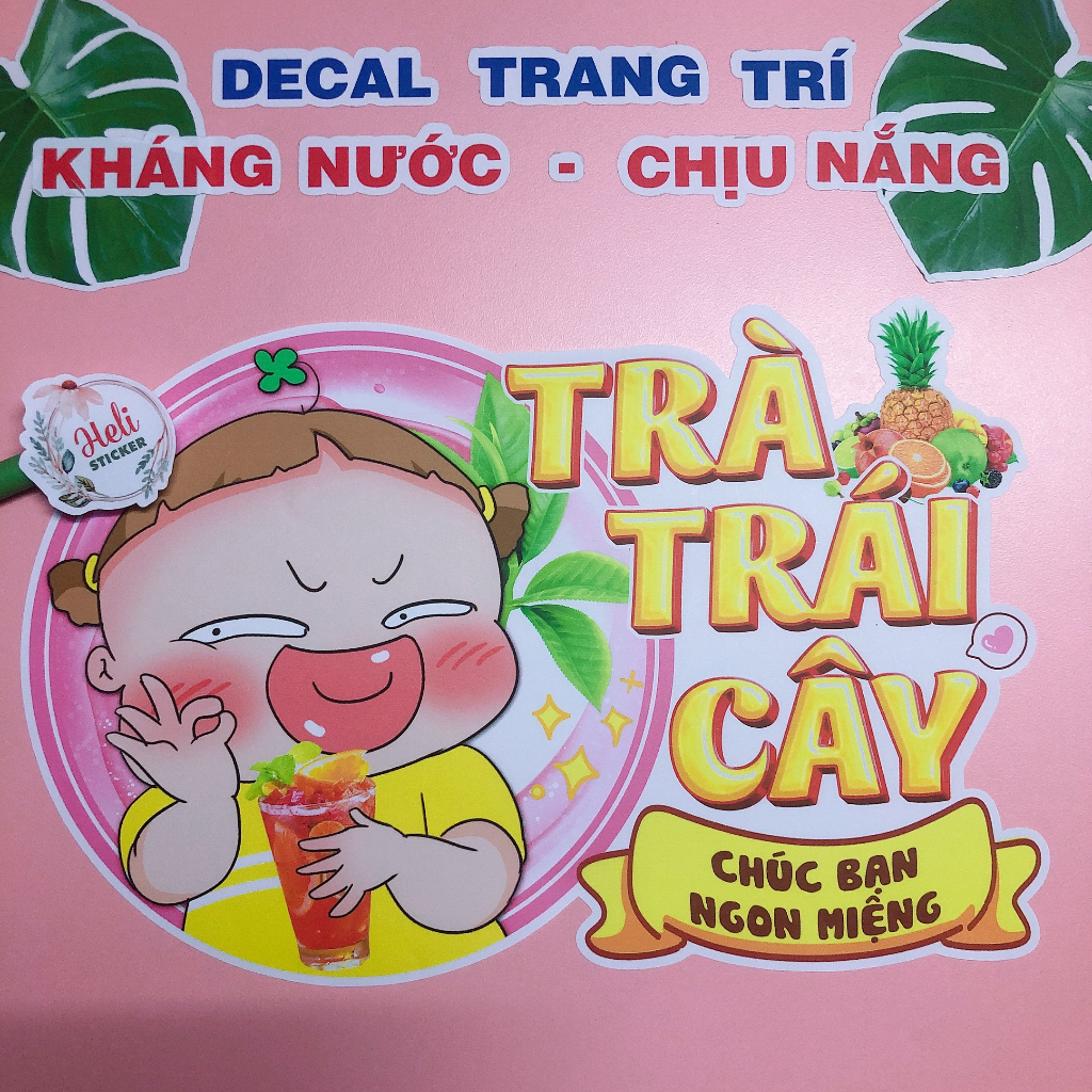 Decal Trang Trí TRÀ TRÁI CÂY - QUỲNH AKA ✨ Hình Dán Decor Quán Trà Sữa, Cà Phê - Sticker Kháng Nước, Chịu Nắng, Cắt Sẵn.