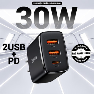Củ sạc nhanh 30w compact quick charger, củ sạc 3 cổng pd=30w + qc3.0=18w + qc3.0=18w hàng chính hãng bh 12t