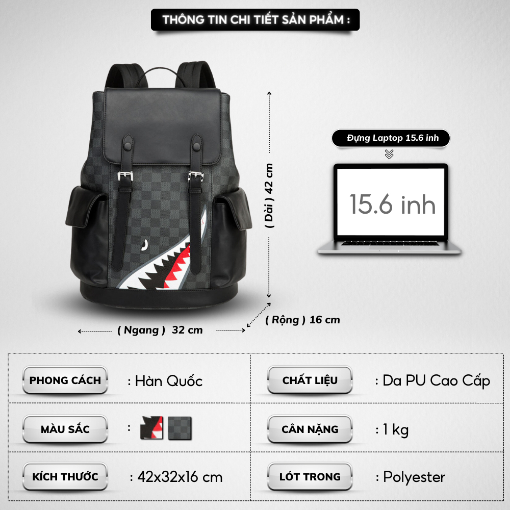 Balo Da Cá Mập Ba Lô Da Thời Trang Nam Nữ IBAG Balô da Lv Da Pu Cao Cấp Balo Đi Học Ulzzang Balo Đựng Laptop 15.6 Inh