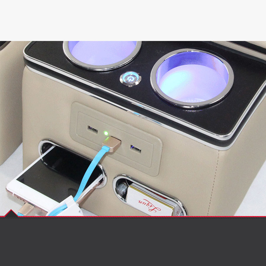 Hộp ,Khay đựng cốc ghế sau có sạc USB cho điện thoại, đèn led sang trọng và ngăn đựng, đệm tỳ tay vừa mọi loại xe ô tô