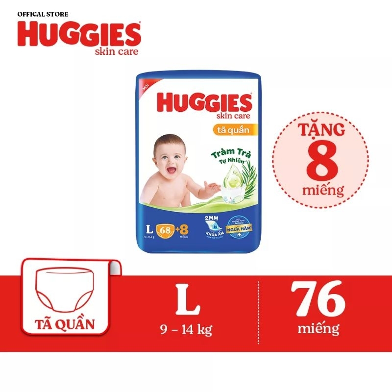 Tã quần Huggies M74 L68 XL62 XXL56 tặng bên trong 8 miếng