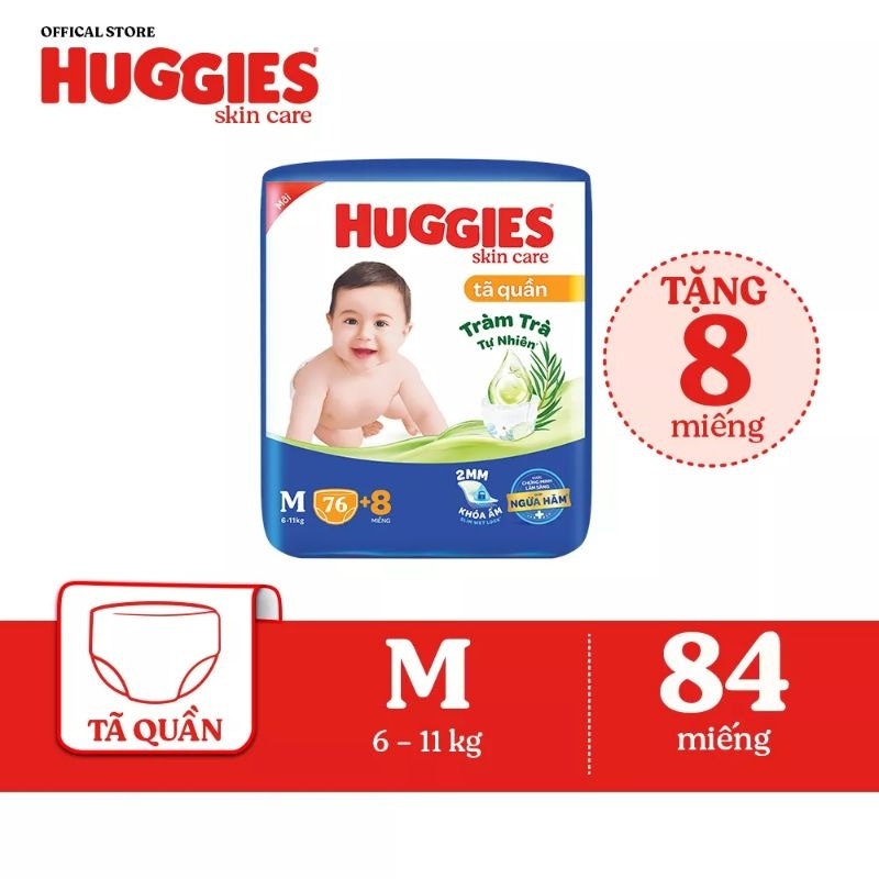 Tã quần Huggies M74 L68 XL62 XXL56 tặng bên trong 8 miếng