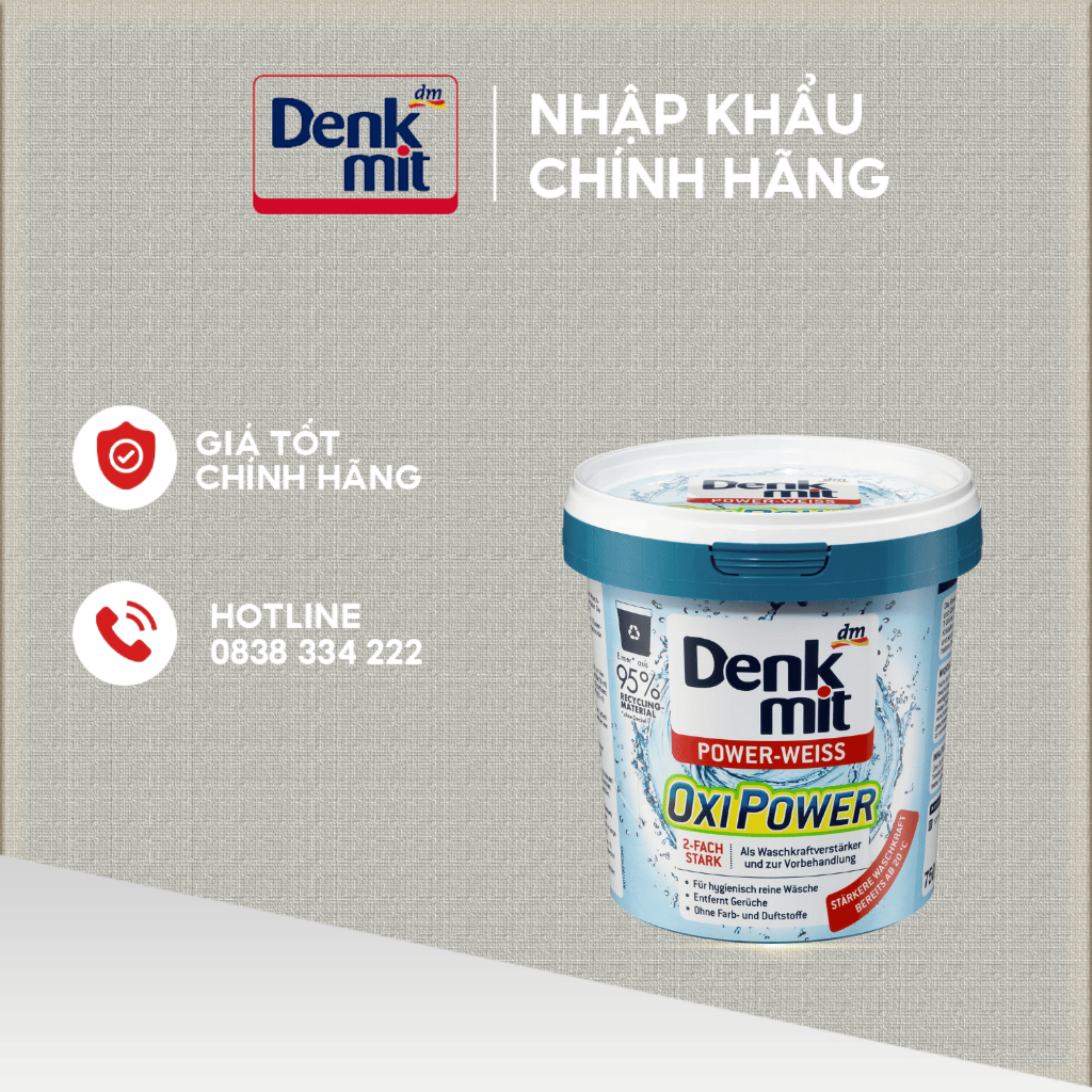 [HCM] Bột tẩy trắng quần áo Denkmit Oxi Power siêu sạch, tẩy vết bẩn đa năng hộp 750g chính hãng