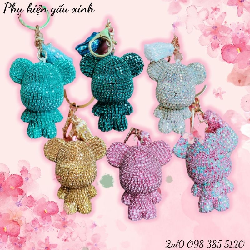 Móc khoá gấu đính đá mini 7cm - charm treo túi