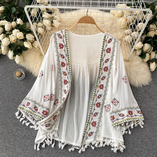 Áo khoác kimono, Áo cadigan thổ cẩm phong cách boho đi chơi đi biển