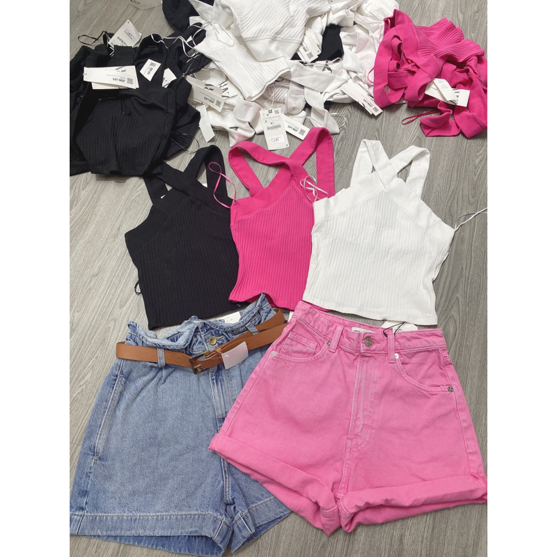 Áo croptop thun cổ chéo Zara AUTHENTIC 100%