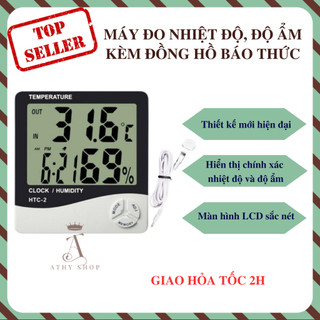 Đồng hồ hiển thị nhiệt độ độ ẩm kèm tính năng báo thức màn hình diện tử đo nhiệt độ phòng athy shop