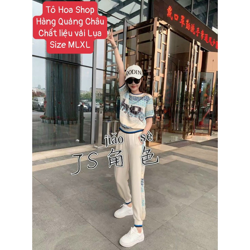 Bộ đồ nữ.sét thể thao xuân hè cổ tròn đồ mặc nhà tay cộc quần dài chất vải lụa Hàn hàng quảng châu.Size MLXL tohoa _shop