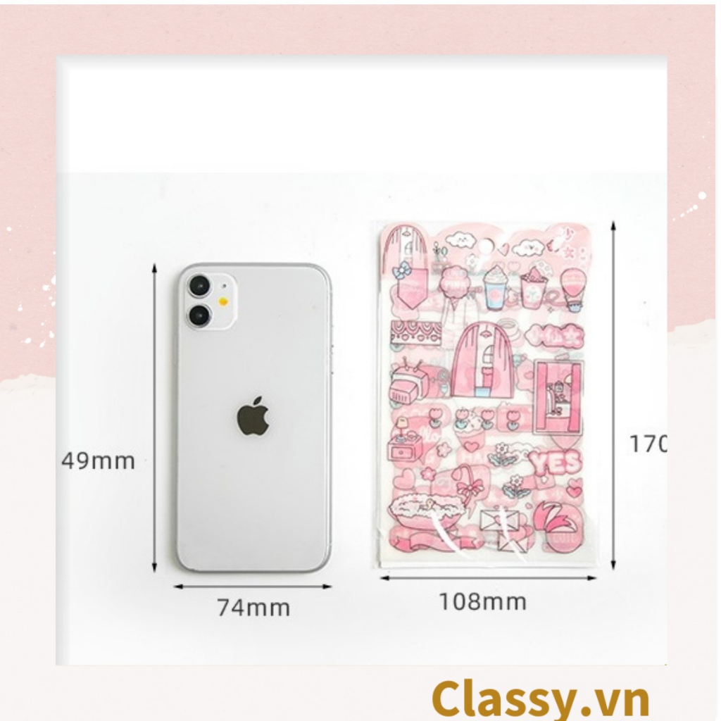 Hình dán trang trí Classy, sticker dễ thương, sticker dán laptop, điện thoại, tập, sổ, bình nước nhiều họa tiết PK1325