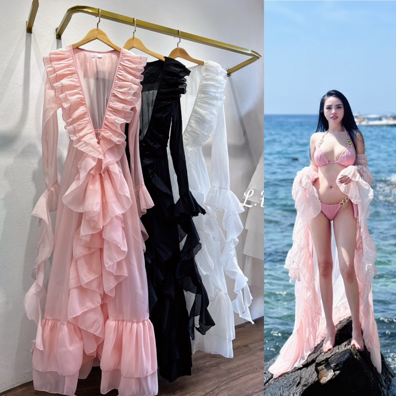 set bikini cao cấp áo choàng đi biển