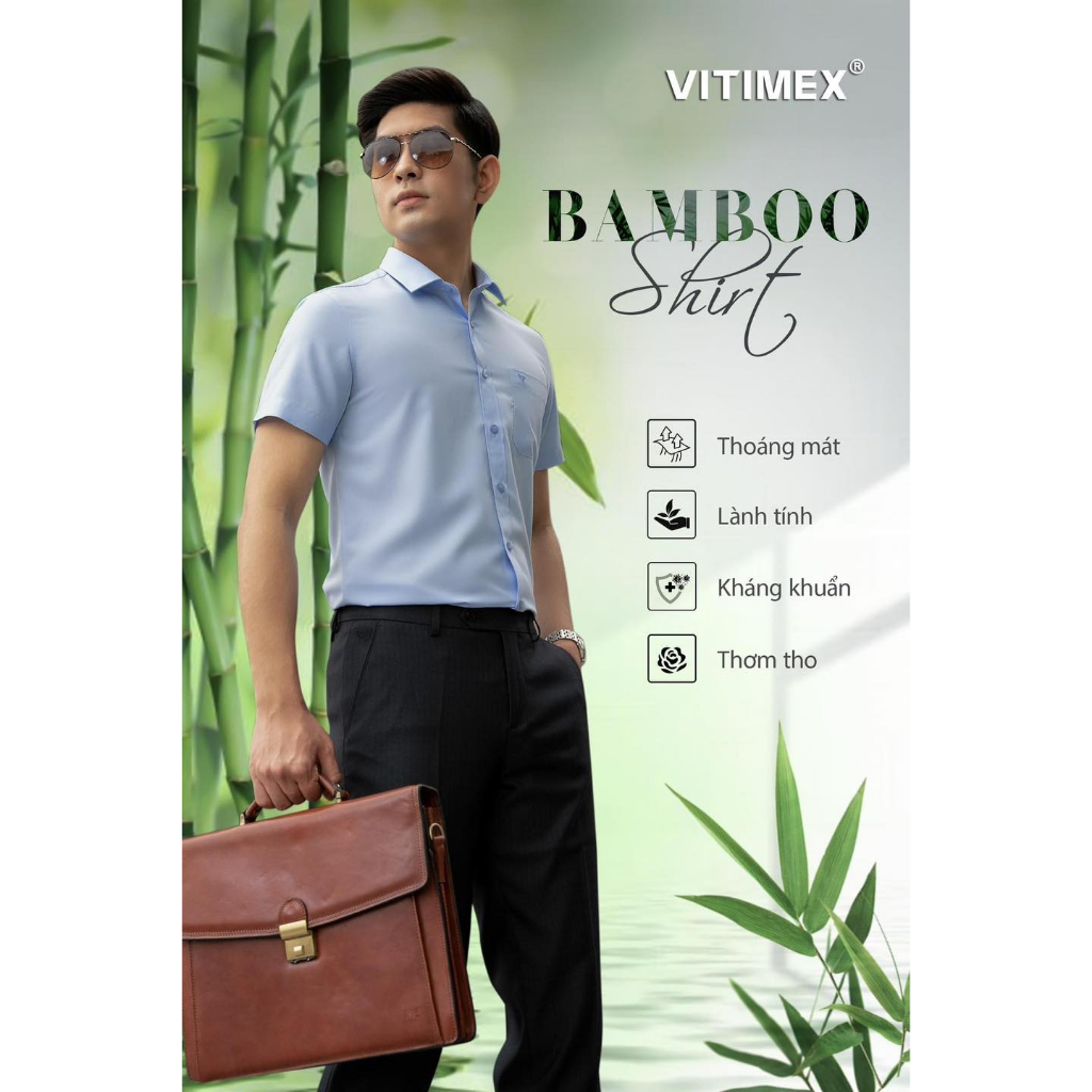 Áo Sơ Mi Ngắn Tay Vải Tre Dáng Ôm Vạt Bằng ASB7695