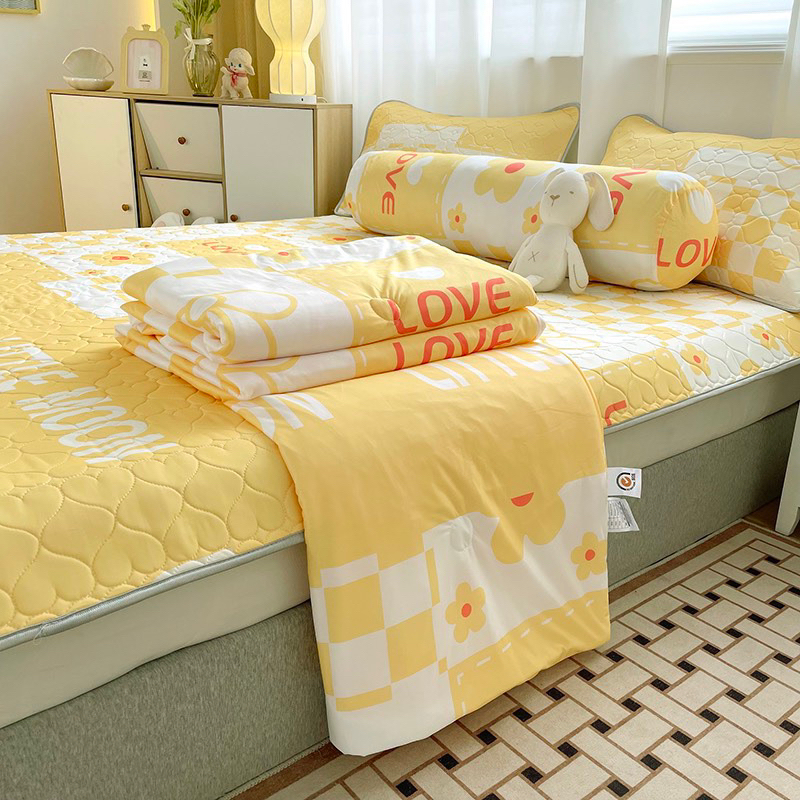 Combo 5 món chiếu 5D kèm chăn thun lạnh, hàng loại 1 nặng 4.5kg Suhali.shop chiếu điều hoà, chiếu cao su non