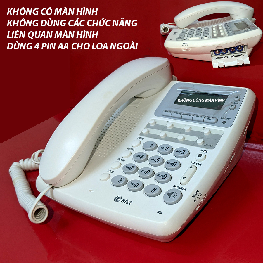 Thanh lý Điện thoại để bàn, hiệu AT&T Mỹ, loa ngoài 2 chiều, nói chuyện không cần cầm tay nghe, KHÔNG MÀN HÌNH