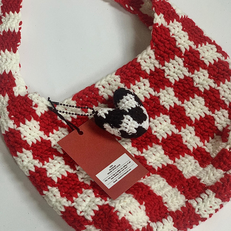CHECKERED BAG.Túi len caro GND handmade
