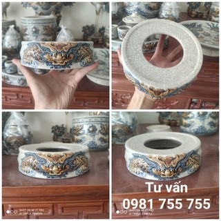 Chân đế kê bát hương_kệ men rạn hoa sen gốm bát tràng