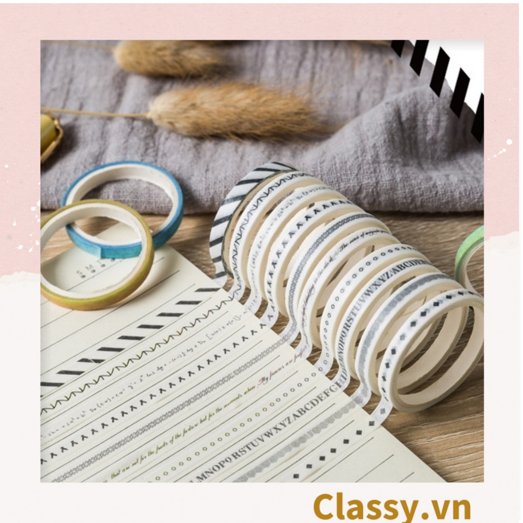 Hộp 10 cuộn băng keo  Classy trang trí mini nhiều họa tiết dễ thương PK1272