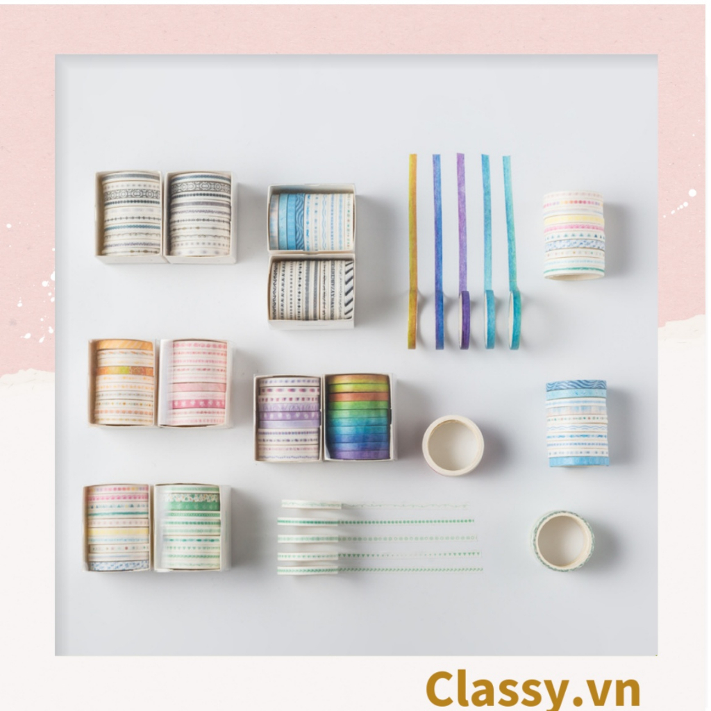 Hộp 10 cuộn băng keo  Classy trang trí mini nhiều họa tiết dễ thương PK1272