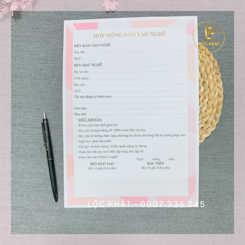 Khuyến mãi hợp đồng đào tạo nghề Spa, dưỡng sinh, Hair salon, ... giấy for 180gsm siêu xinh kích thước A4