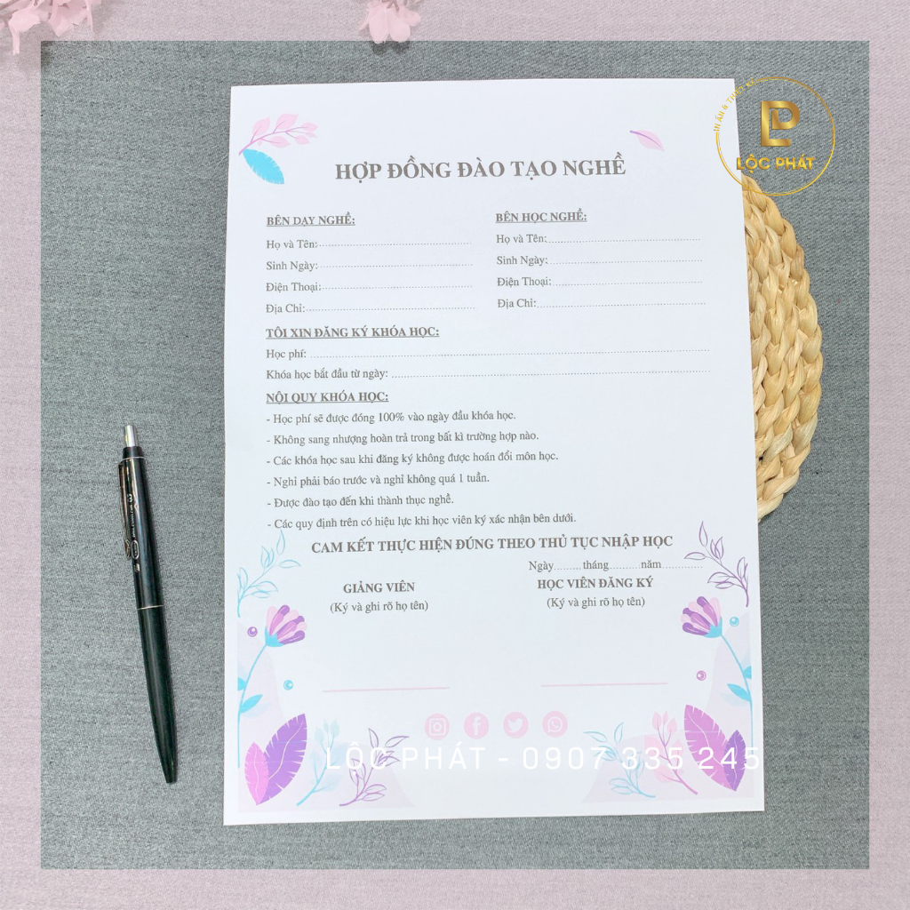 Khuyến mãi hợp đồng đào tạo nghề Spa, dưỡng sinh, Hair salon, ... giấy for 180gsm siêu xinh kích thước A4