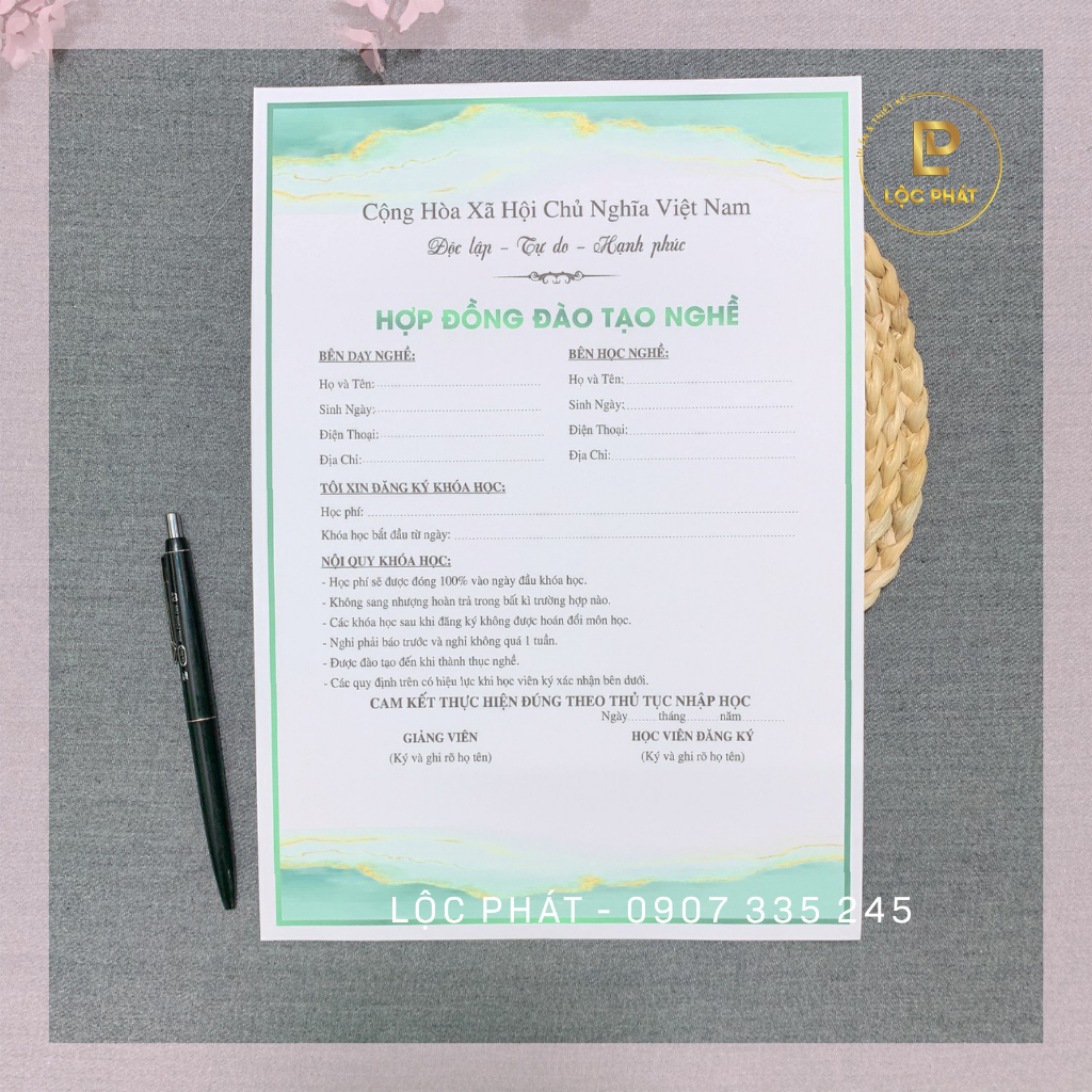 Khuyến mãi hợp đồng đào tạo nghề Spa, dưỡng sinh, Hair salon, ... giấy for 180gsm siêu xinh kích thước A4