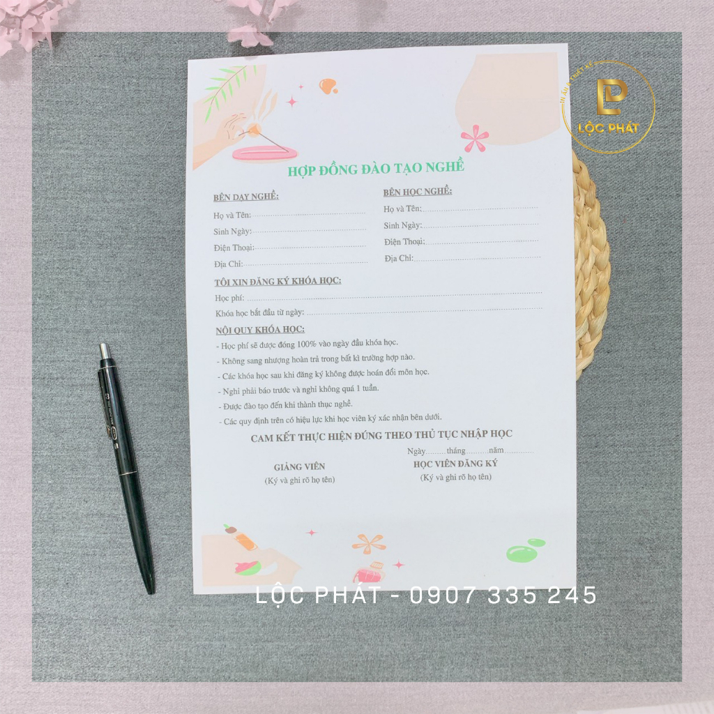 Khuyến mãi hợp đồng đào tạo nghề Spa, dưỡng sinh, Hair salon, ... giấy for 180gsm siêu xinh kích thước A4