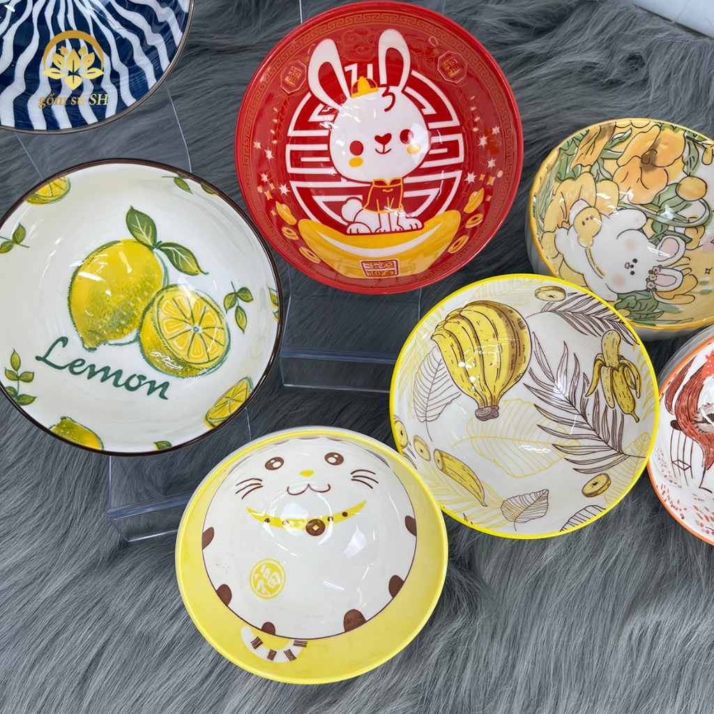 Bộ 6 chén bát sứ kèm hộp quà tặng ăn cơm gia đình họa tiết trái cây dễ thương siêu đáng yêu - Gốm sứ SH