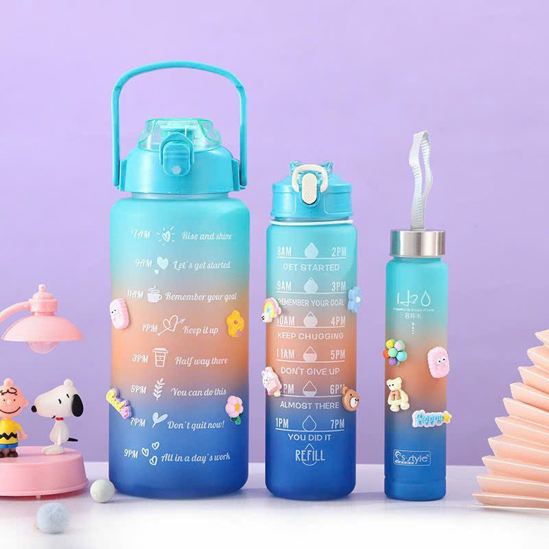Set 3 Bình Nước Thể Thao Nhắc Nhở Uống Theo Giờ Siêu HOT(3 Bình Trong 1 (2000ML+900ML+500ML)