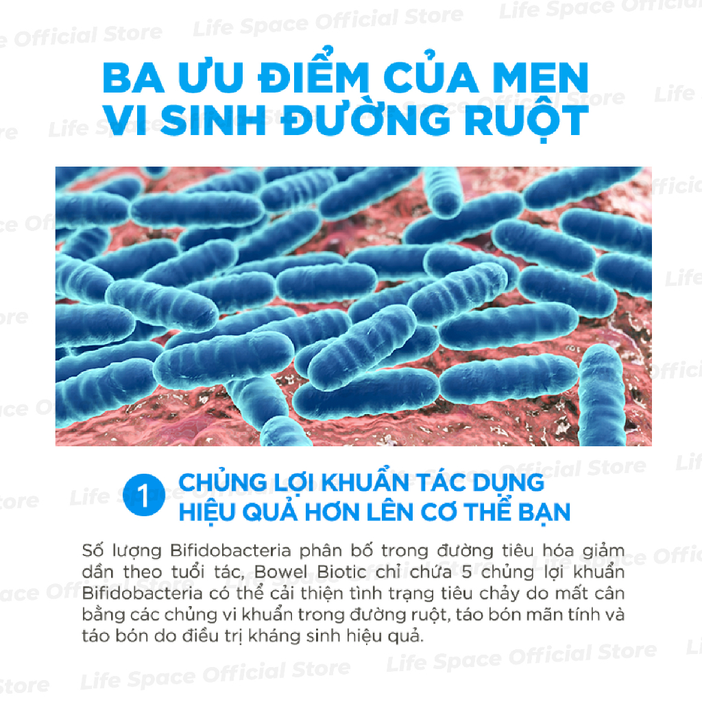 Men vi sinh Life Space Bowel Biotic hỗ trợ sức khỏe đường ruột lọ 60 viên