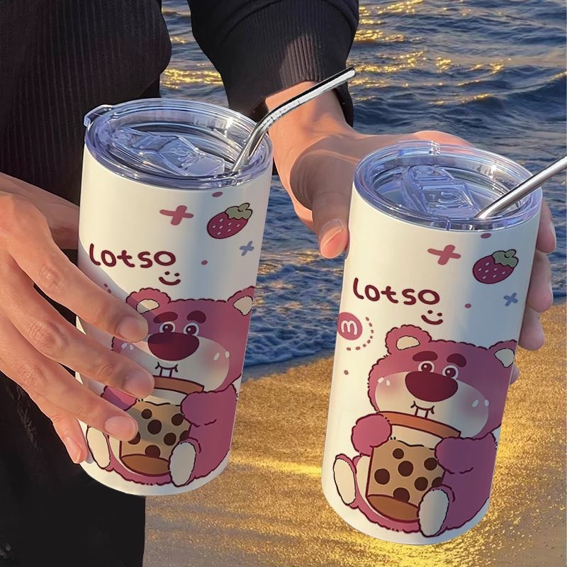 Ly  Giữ nhiệt Lotso Iced Americano Gấu Dâu 600ml Kèm Ống Hút