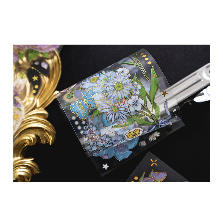 Hình dán trang trí - Sticker pet hoa vintage ánh nhũ - Set 03 tấm