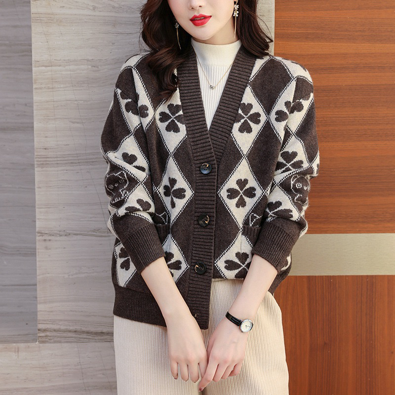Áo khoác cardigan dáng ngắn cổ V phong cách Hàn Quốc áo len dệt kim nữ