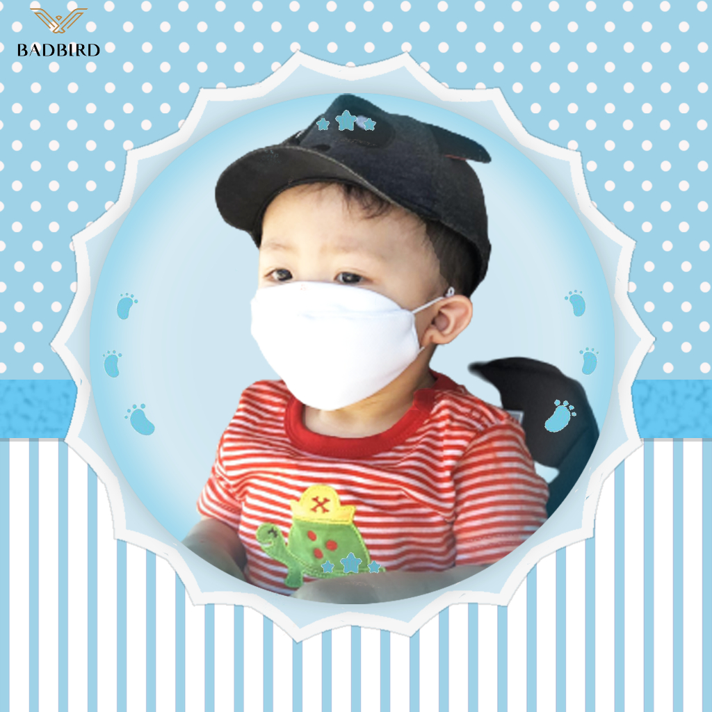 Khẩu trang vải Y TẾ trẻ em, khẩu trang KID BADBIRD màu trắng dành cho bé 3-6t, 3 lớp kháng khuẩn Made in VietNam