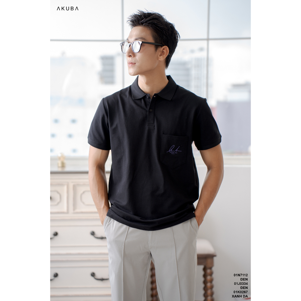 [TRỢ GIÁ] Áo thun Polo nam in chữ cổ bẻ AKUBA form slimfit | 01J0334