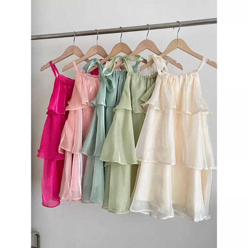 Váy Yếm Đầm Cổ Yếm Váy Tơ Xòe Ba Tầng Váy Cổ Yếm Váy Babydoll Váy Đi Biển