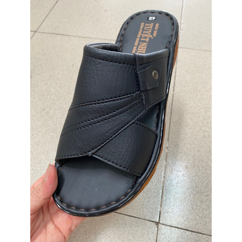 Dép nam quai ngang bản nút màu nâu/bò khâu viền chắc chắn