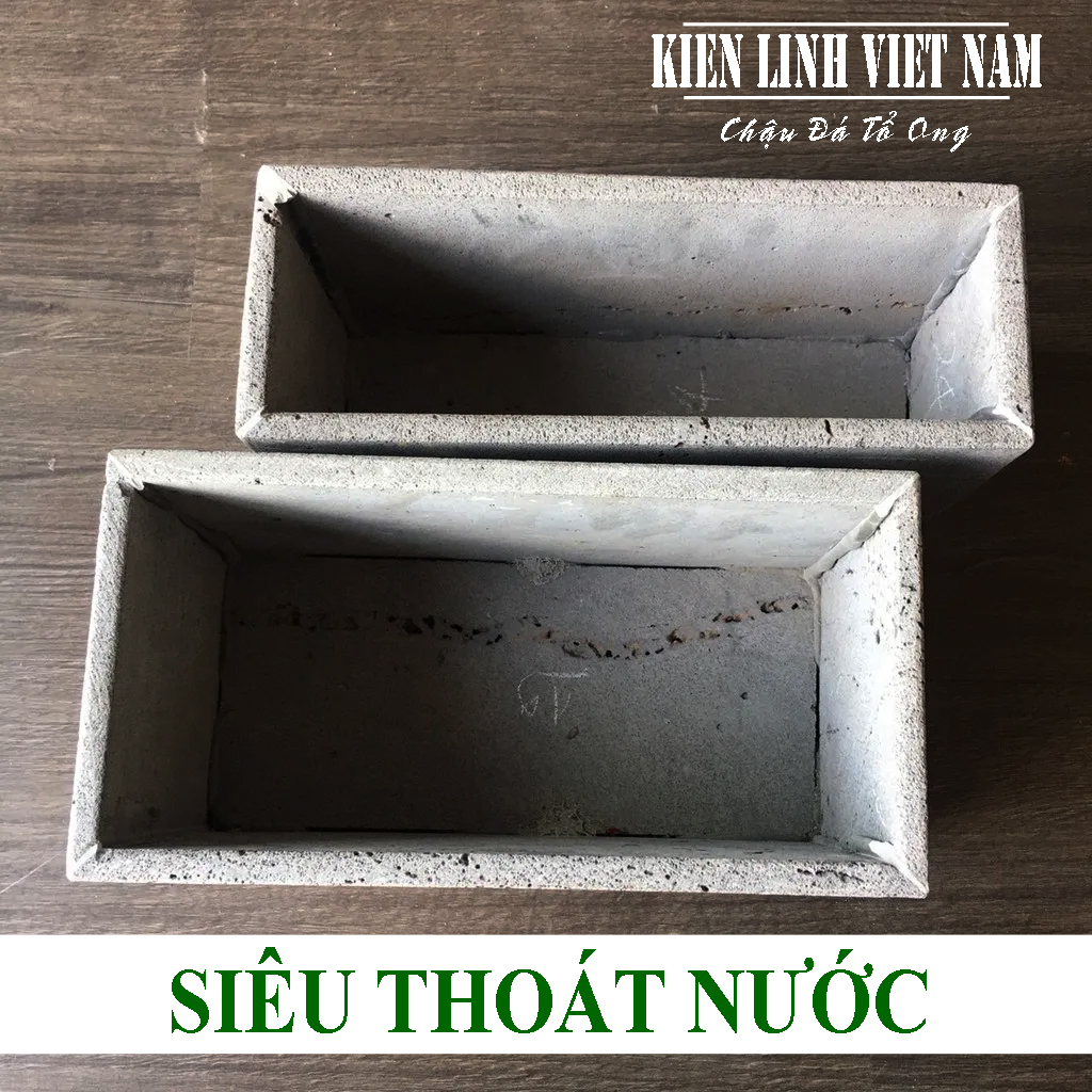 Chậu treo tường rào hình chữ nhật bằng đá ong xám tự nhiên độc đáo
