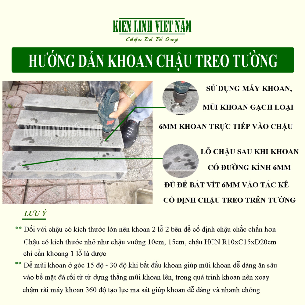 Chậu treo tường rào hình chữ nhật bằng đá ong xám tự nhiên độc đáo