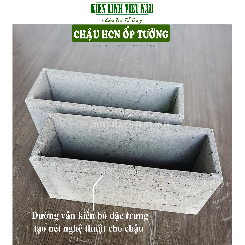 Chậu treo tường rào hình chữ nhật bằng đá ong xám tự nhiên độc đáo