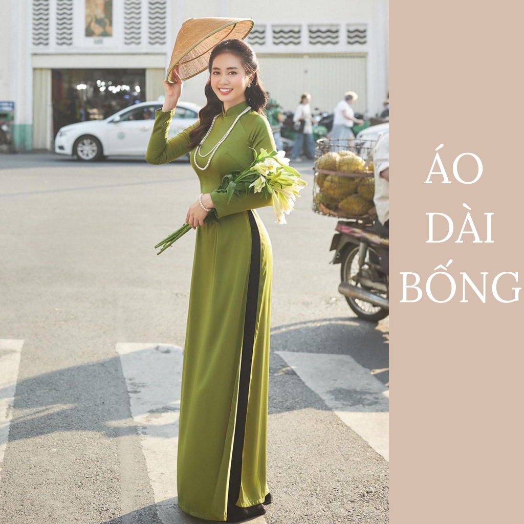 Áo dài truyền thống màu xanh cốm đậm tôn da, tôn dáng ( Áo dài Trà)