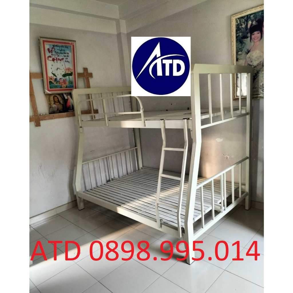 Giường 2 tầng sắt hộp vuông 4x8 cao cấp nhiều kích thước ngang 80cm 1m 1m2 1m4 1m6 1m8 dài 2m cho gia đình nằm rộng rãi