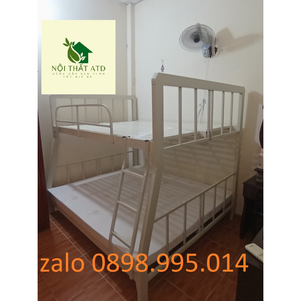 Giường 2 tầng sắt hộp vuông 4x8 cao cấp nhiều kích thước ngang 80cm 1m 1m2 1m4 1m6 1m8 dài 2m cho gia đình nằm rộng rãi
