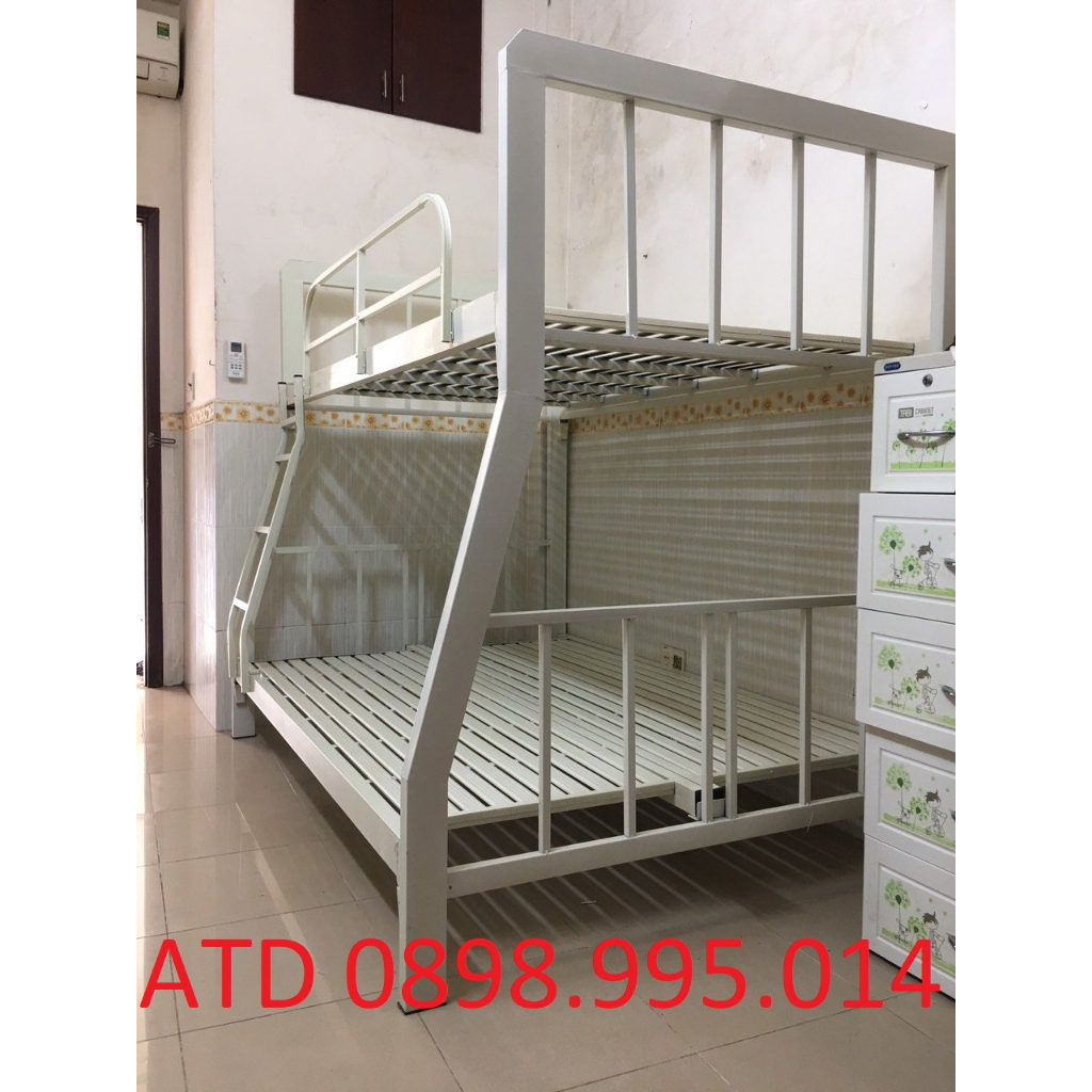 Giường 2 tầng sắt hộp vuông 4x8 cao cấp nhiều kích thước ngang 80cm 1m 1m2 1m4 1m6 1m8 dài 2m cho gia đình nằm rộng rãi
